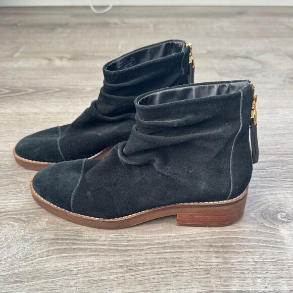 Cole Haan Grand Riona Ankle Bootie Slouch Back Zip Black Suede Womens Size 7B - Picture 2 of 9